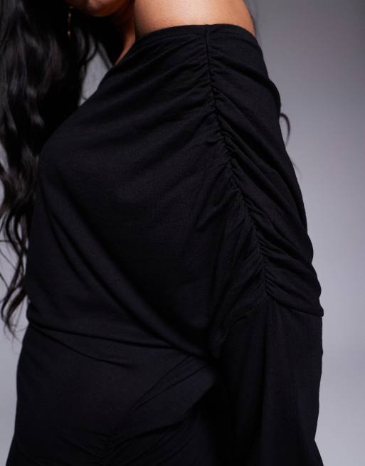 ASOS DESIGN - Ruimvallende maxi jurk met blote schouder in zwart, 4 van 4