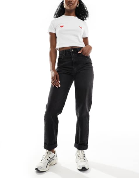 ASOS DESIGN - Ruimvallende mom jeans met hoge taille in zwart - view 1