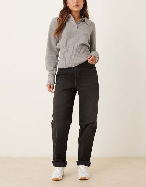 ASOS DESIGN - Ruimvallende mom jeans met hoge taille in zwart - view 1