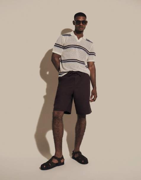 ASOS DESIGN ruimvallende open gebreide gestreepte top met inkeping in de hals in blauw - view 1