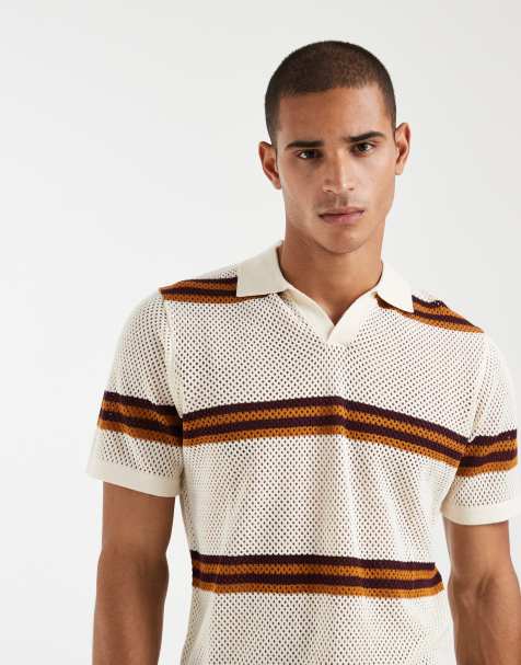 ASOS DESIGN - Ruimvallende opengebreide gestreepte polo met hals met inkeping in multi - view 1