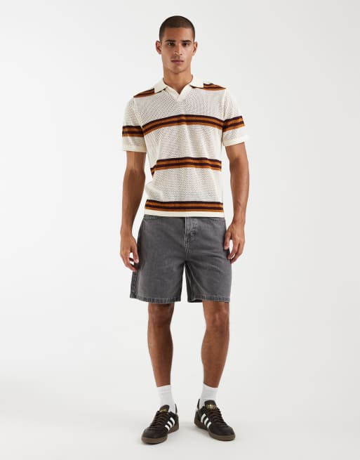 ASOS DESIGN - Ruimvallende opengebreide gestreepte polo met hals met inkeping in multi, 2 van 5