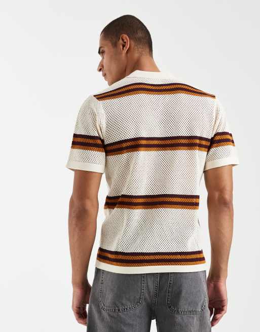 ASOS DESIGN - Ruimvallende opengebreide gestreepte polo met hals met inkeping in multi, 4 van 5