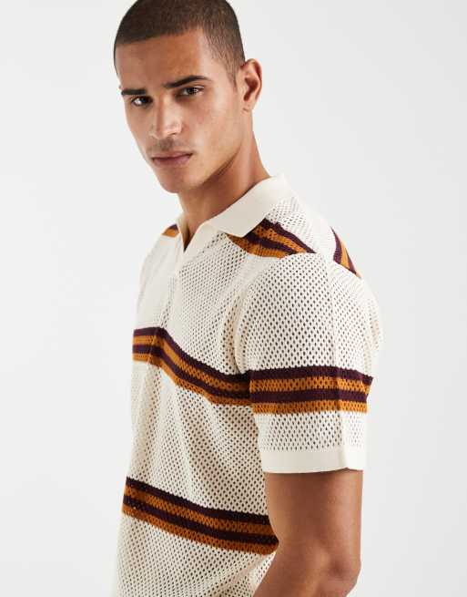 ASOS DESIGN - Ruimvallende opengebreide gestreepte polo met hals met inkeping in multi, 5 van 5