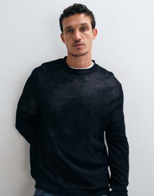 ASOS DESIGN ruimvallende opengebreide trui in navy, 3 van 5
