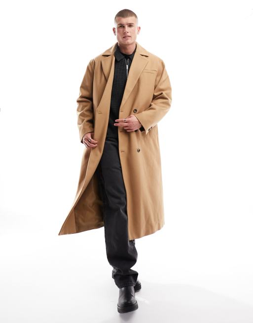 ASOS DESIGN - Ruimvallende overjas van wolmix in camel