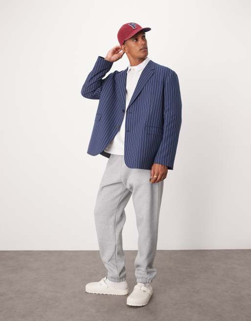 ASOS DESIGN - Ruimvallende oversized blazer in marineblauw met krijtstreep, 2 van 5