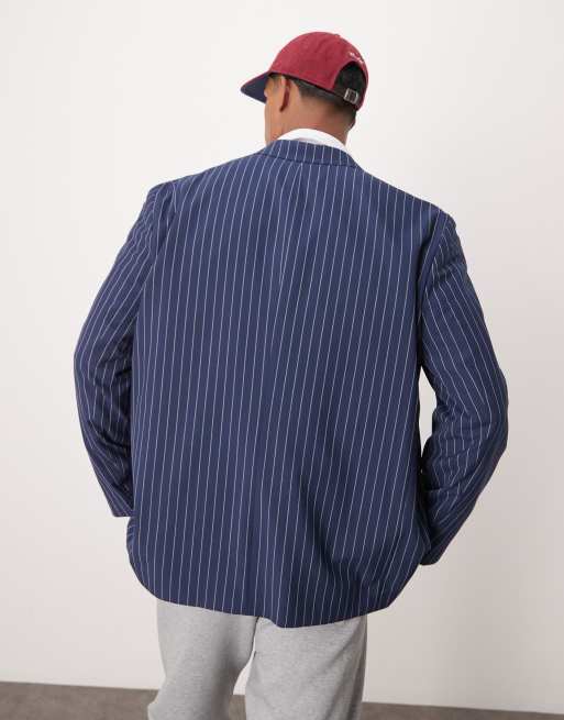 ASOS DESIGN - Ruimvallende oversized blazer in marineblauw met krijtstreep, 4 van 5