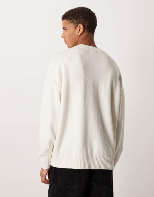 ASOS DESIGN - Ruimvallende pluizige gebreide henley trui in ecru, 3 van 5