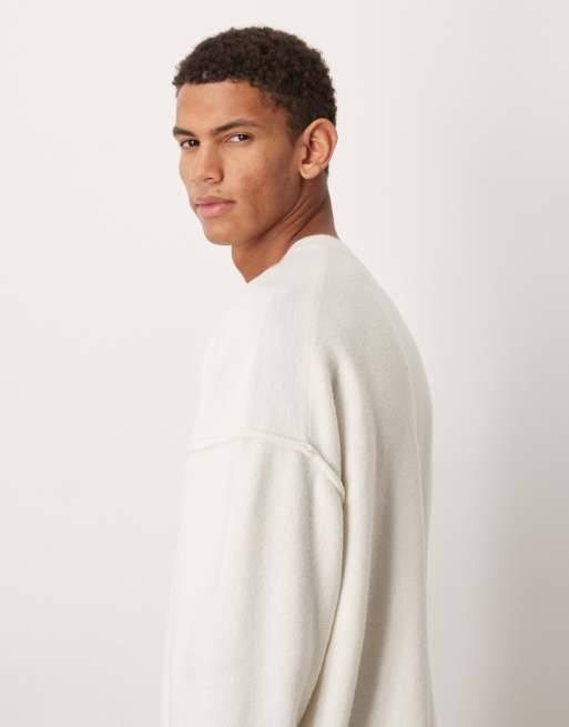 ASOS DESIGN - Ruimvallende pluizige gebreide henley trui in ecru, 4 van 5