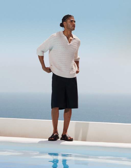 ASOS DESIGN - Ruimvallende polo met inkeping op de hals en textuur in ecru, 2 van 4