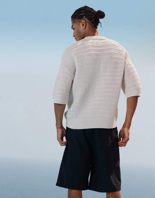ASOS DESIGN - Ruimvallende polo met inkeping op de hals en textuur in ecru, 3 van 4