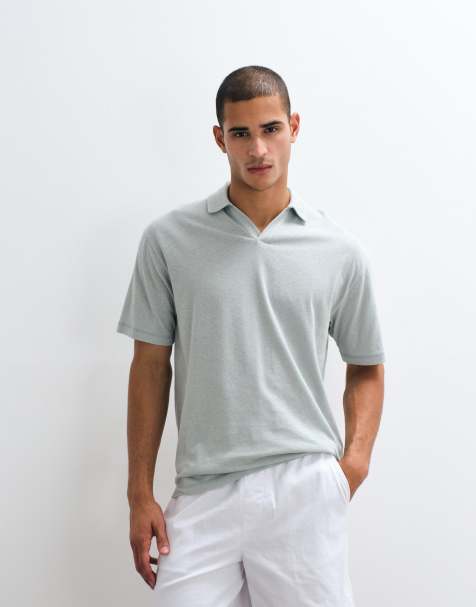 ASOS DESIGN - Ruimvallende polo met johnny-kraag en linnen in lichtgroen - view 1