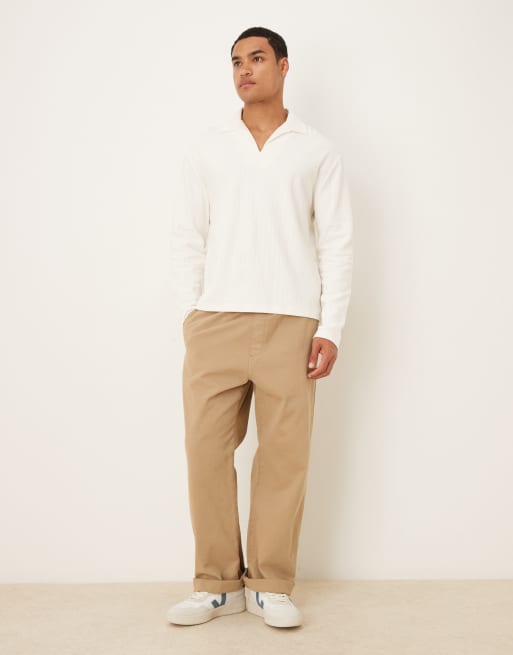 ASOS DESIGN - Ruimvallende polo met lange mouwen en textuur in crème, 2 van 5