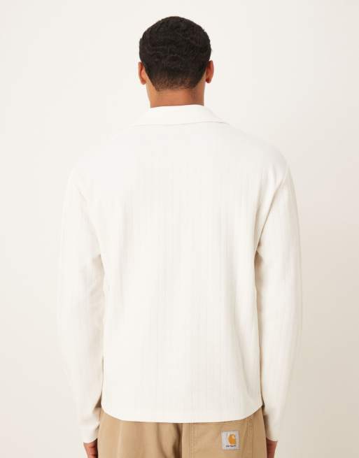 ASOS DESIGN - Ruimvallende polo met lange mouwen en textuur in crème, 3 van 5