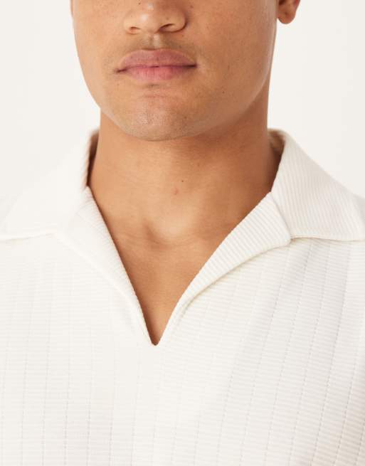 ASOS DESIGN - Ruimvallende polo met lange mouwen en textuur in crème, 5 van 5