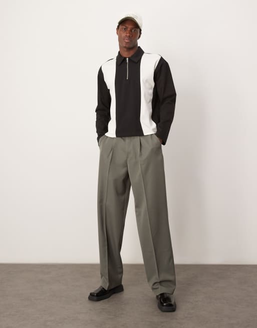 ASOS DESIGN - Ruimvallende polo van zware stof met lange mouwen in zwart en wit