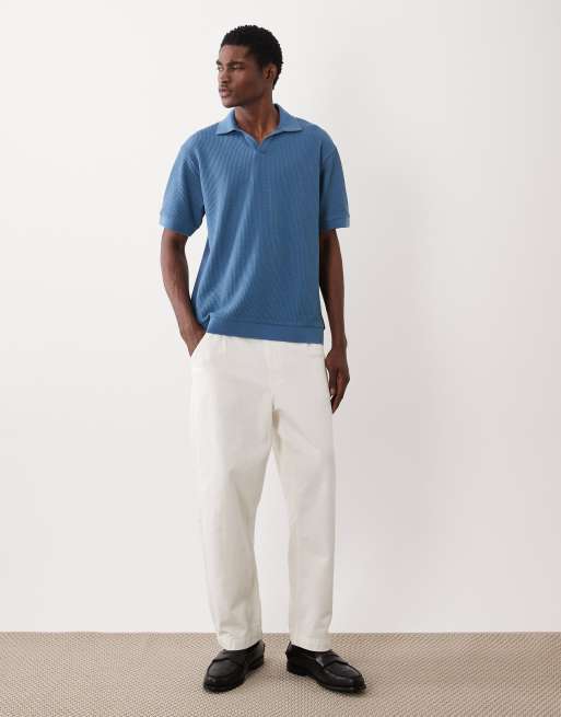 ASOS DESIGN - Ruimvallende polo van zware stof met wafelstructuur in middenblauw, 2 van 5