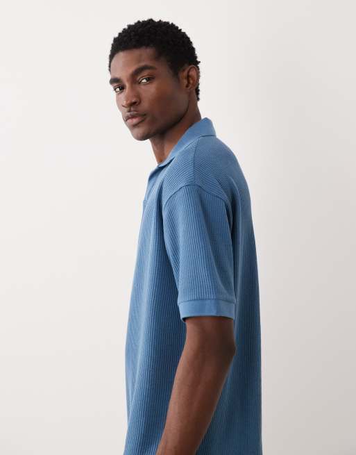 ASOS DESIGN - Ruimvallende polo van zware stof met wafelstructuur in middenblauw, 4 van 5