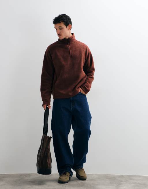 ASOS DESIGN ruimvallende quarter-zip fleece in bruin, 2 van 5