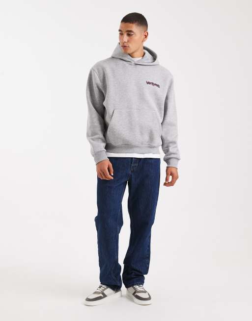 ASOS DESIGN - Ruimvallende rechte hoodie met pofprint in gemêleerd grijs, 2 van 5