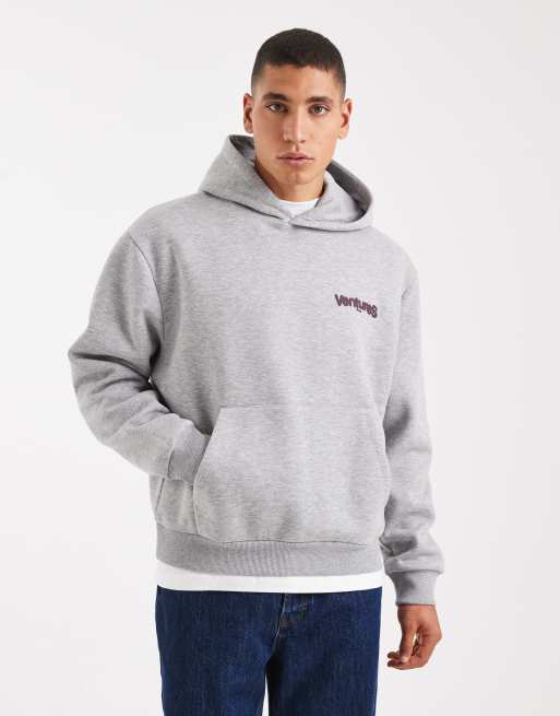 ASOS DESIGN - Ruimvallende rechte hoodie met pofprint in gemêleerd grijs, 3 van 5