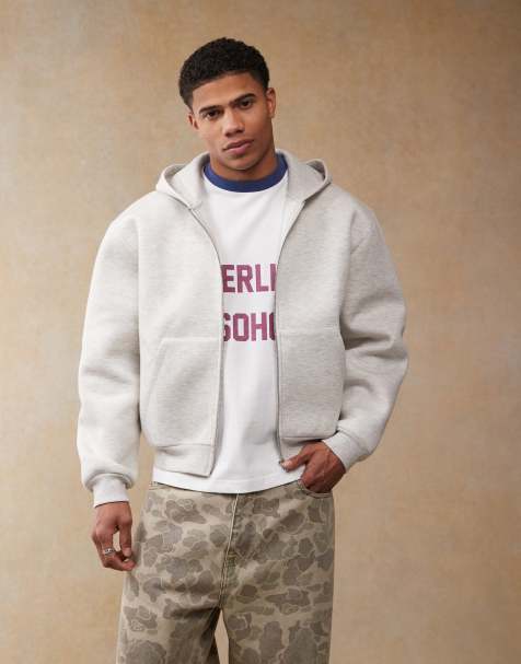 ASOS DESIGN - Ruimvallende rechte hoodie met rits van zware stof in scubastijl in gemêleerd grijs - view 1
