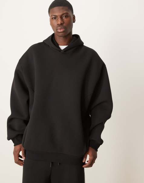 ASOS DESIGN - Ruimvallende rechte hoodie van zware scuba-achtige stof in zwart - view 1