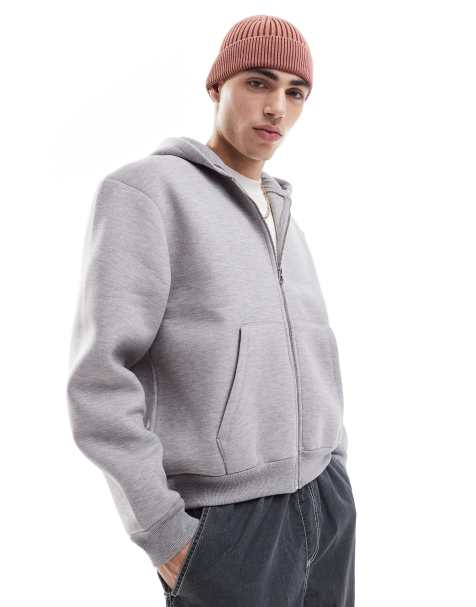 ASOS DESIGN - Ruimvallende rechte hoodie van zware stof in scubastijl met rits in grijs - view 1