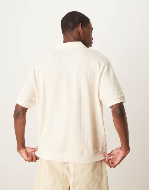 ASOS DESIGN - Ruimvallende rechte polo met textuur van zware stof in gebroken wit, 2 van 4
