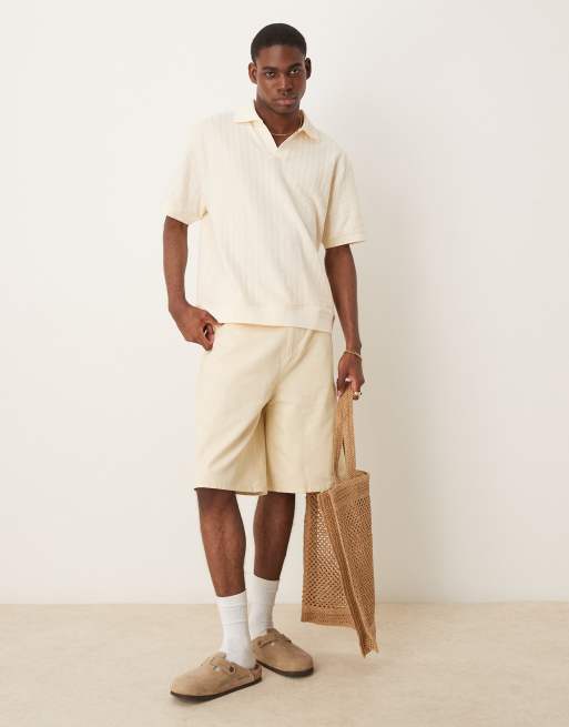 ASOS DESIGN - Ruimvallende rechte polo met textuur van zware stof in gebroken wit, 3 van 4