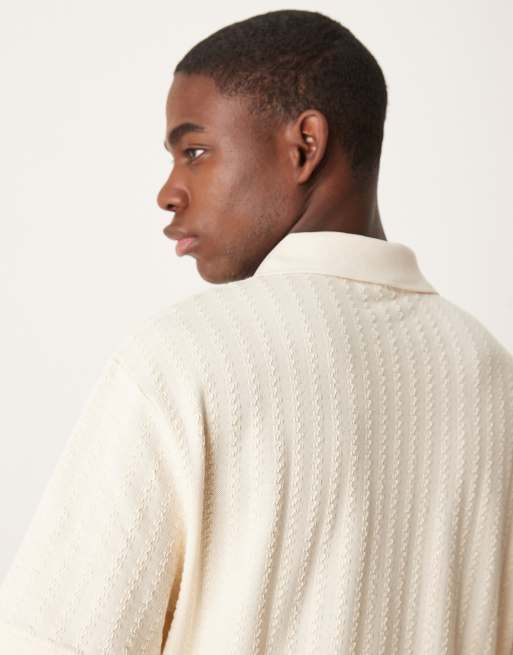ASOS DESIGN - Ruimvallende rechte polo met textuur van zware stof in gebroken wit, 4 van 4