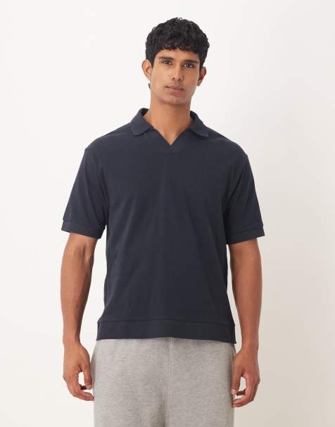 ASOS DESIGN - Ruimvallende rechte polo van zware stof in marineblauw - view 1