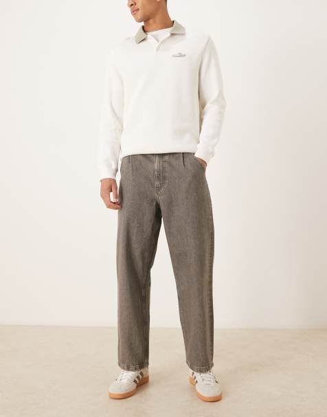 ASOS DESIGN - Ruimvallende smaltoelopende jeans in grijs met wassing - view 1