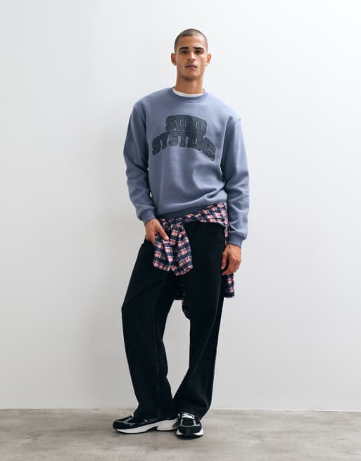 ASOS DESIGN ruimvallende sweatshirt met collegiate print op de voorkant in blauw, 4 van 5