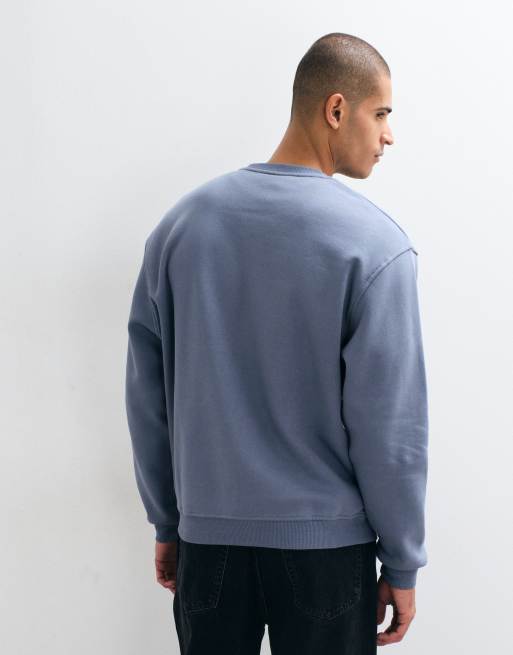 ASOS DESIGN ruimvallende sweatshirt met collegiate print op de voorkant in blauw, 5 van 5