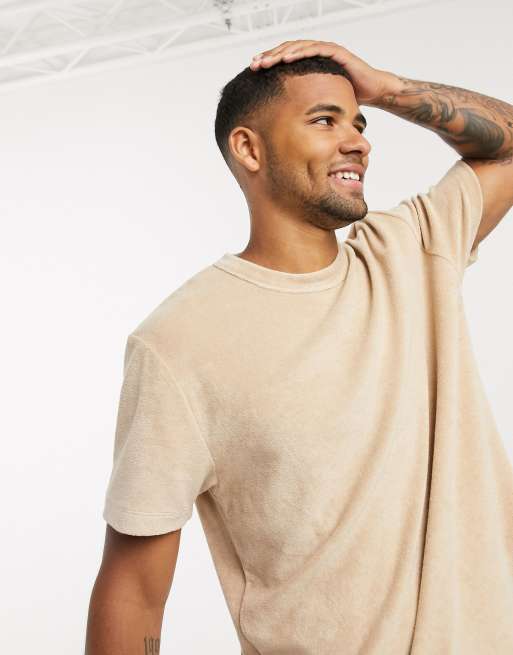 Museum Nieuwe betekenis Productiecentrum ASOS DESIGN - Ruimvallende T-shirt co-ord set van badstof in beige | ASOS