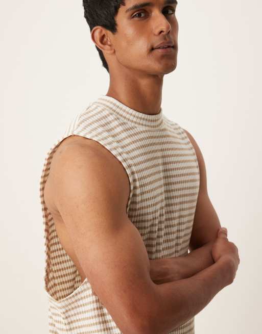 ASOS DESIGN - Ruimvallende tanktop met geribbelde strepen in naturel  , 3 van 4