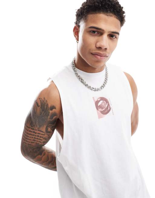 ASOS DESIGN - Ruimvallende tanktop met print op de voorkant in wit