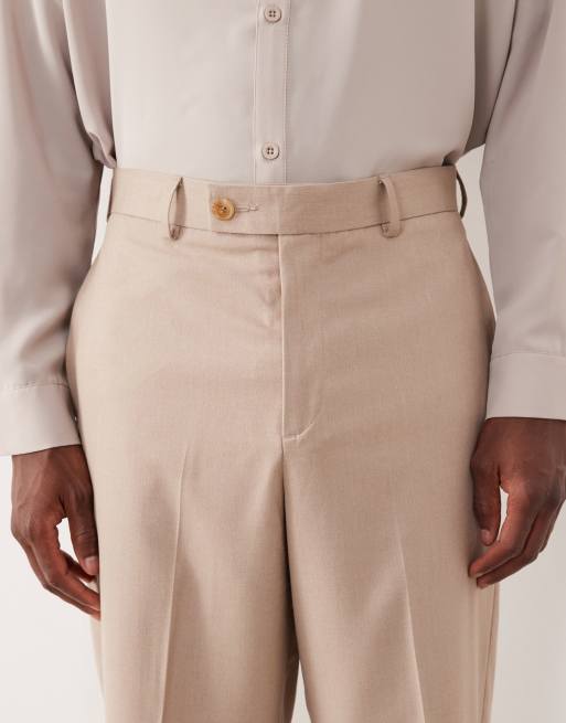 ASOS DESIGN - Ruimvallende, toelopende flanellen pantalon in beige, 4 van 5