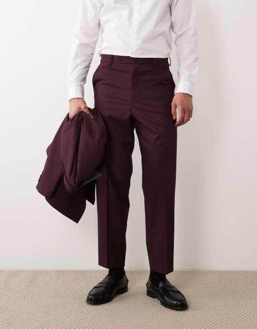 ASOS DESIGN - Ruimvallende toelopende pantalon in bordeauxrood, 2 van 5