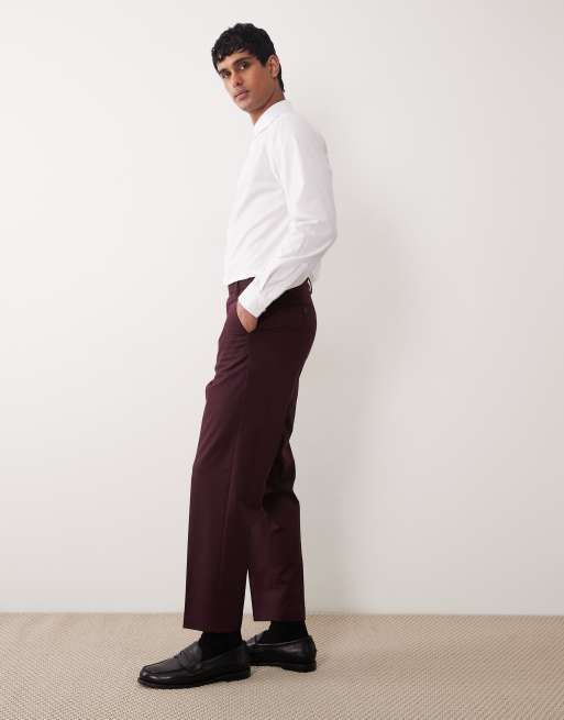 ASOS DESIGN - Ruimvallende toelopende pantalon in bordeauxrood, 3 van 5