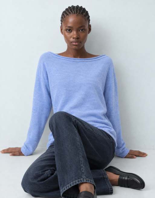 ASOS DESIGN ruimvallende trui met blote schouders in blauw, 6 van 8
