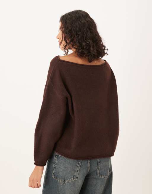 ASOS DESIGN - Ruimvallende trui met blote schouders in chocoladebruin, 2 van 4