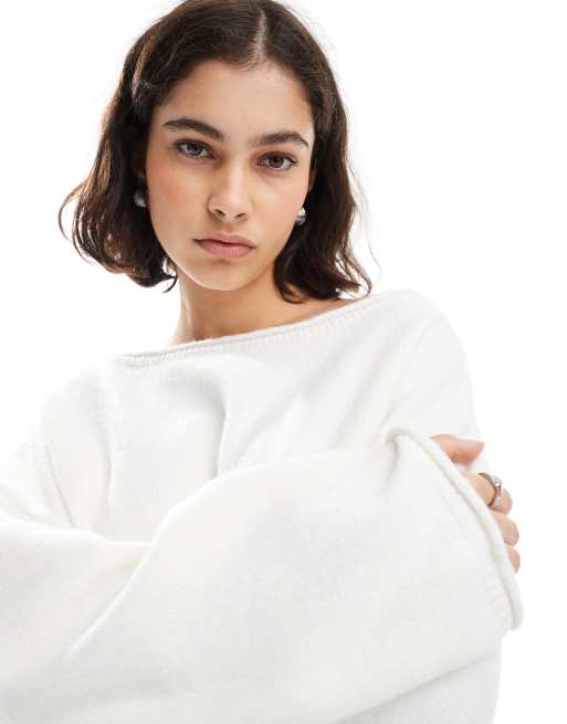 ASOS DESIGN - Ruimvallende trui met blote schouders in crème, 3 van 4
