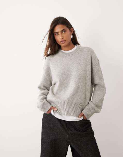 ASOS DESIGN ruimvallende trui met splitdetail aan de zijkant in grijs - view 1