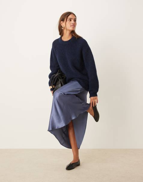 ASOS DESIGN - Ruimvallende trui met volumineuze mouwen van alpaca wolmix in marineblauw - view 1