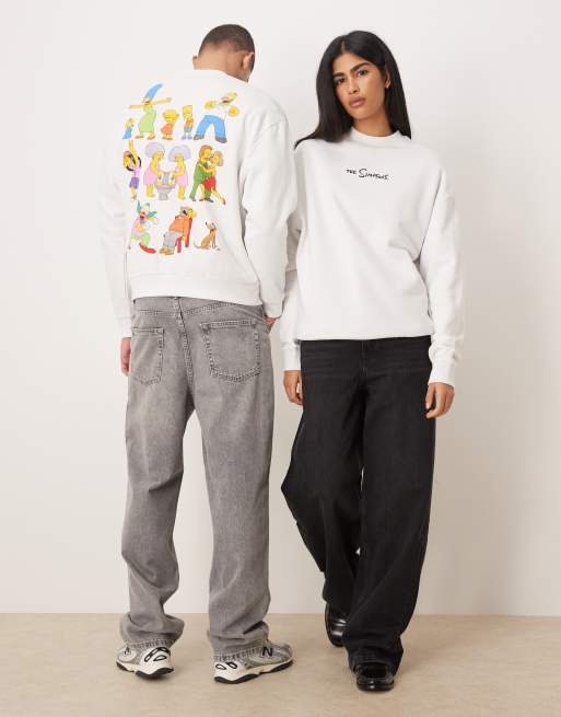 ASOS DESIGN - Ruimvallende uniseks sweater met The Simpsons-print in wit, 2 van 4