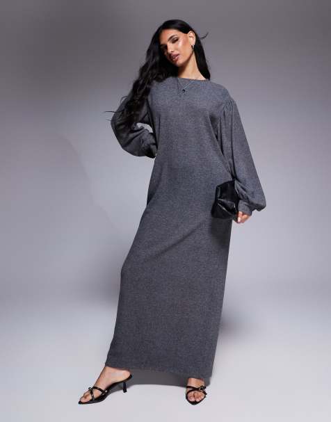 ASOS DESIGN - Ruimvallende zachte maxi jurk met extreme blousonmouwen in grijs - view 1
