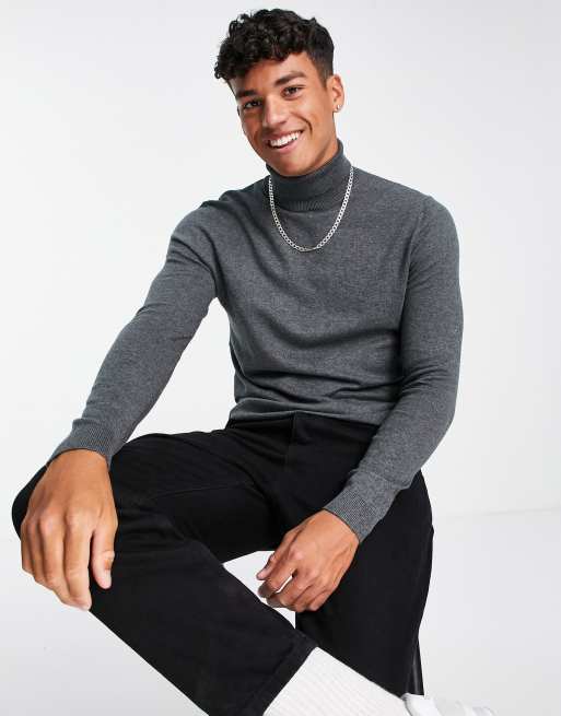 ASOS DESIGN - Rullekravebluse i gråt bomuld